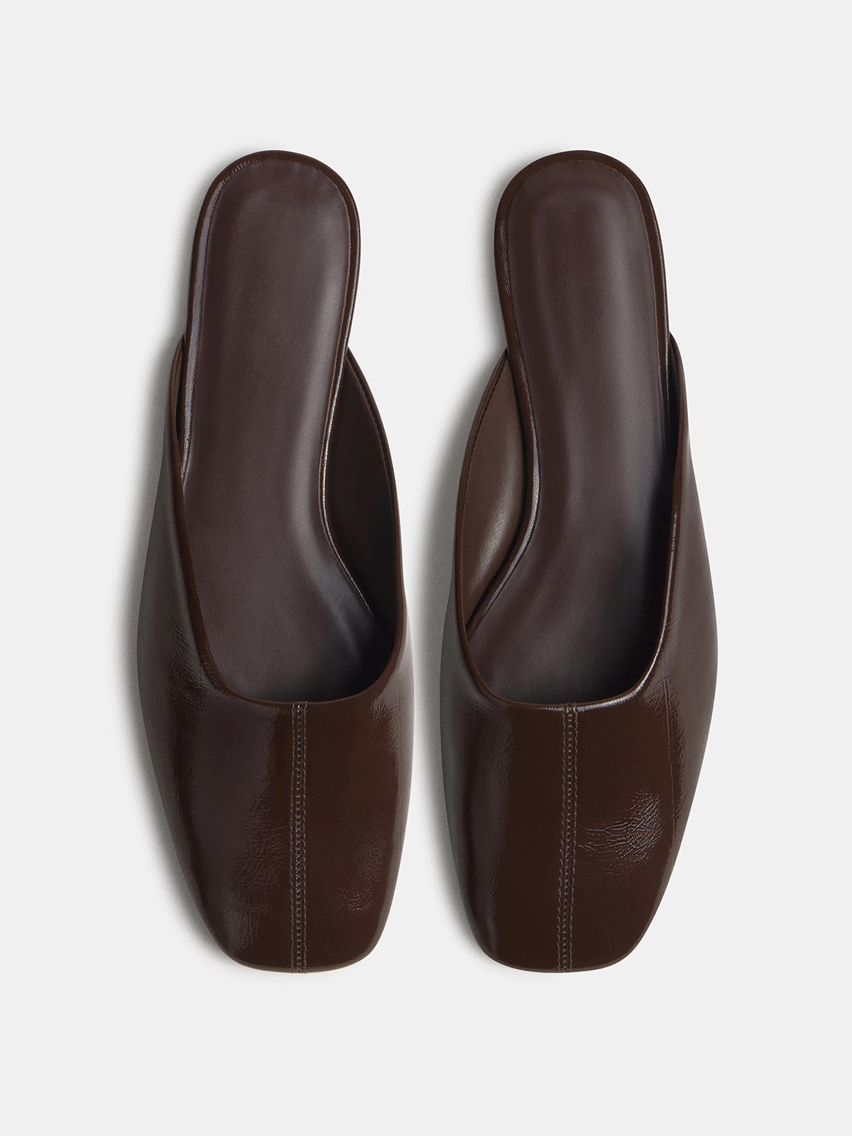 Patent Coffee Square-Toe Backless Slip-On Flat Mules