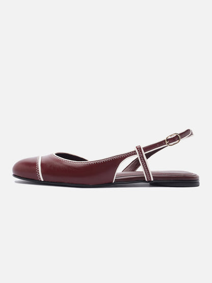 Red Round-Toe Buckle Back Strap Chic Slip-On Flats