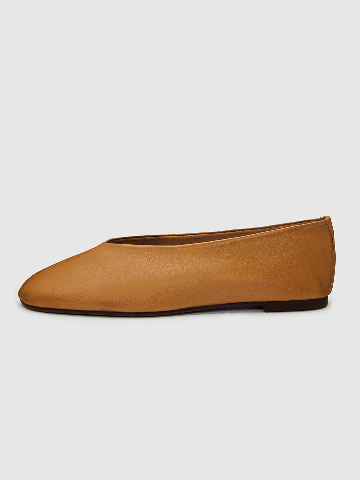 Tan Square-Toe Simple Ballet Chic Flats