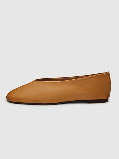 Tan Square-Toe Simple Ballet Chic Flats