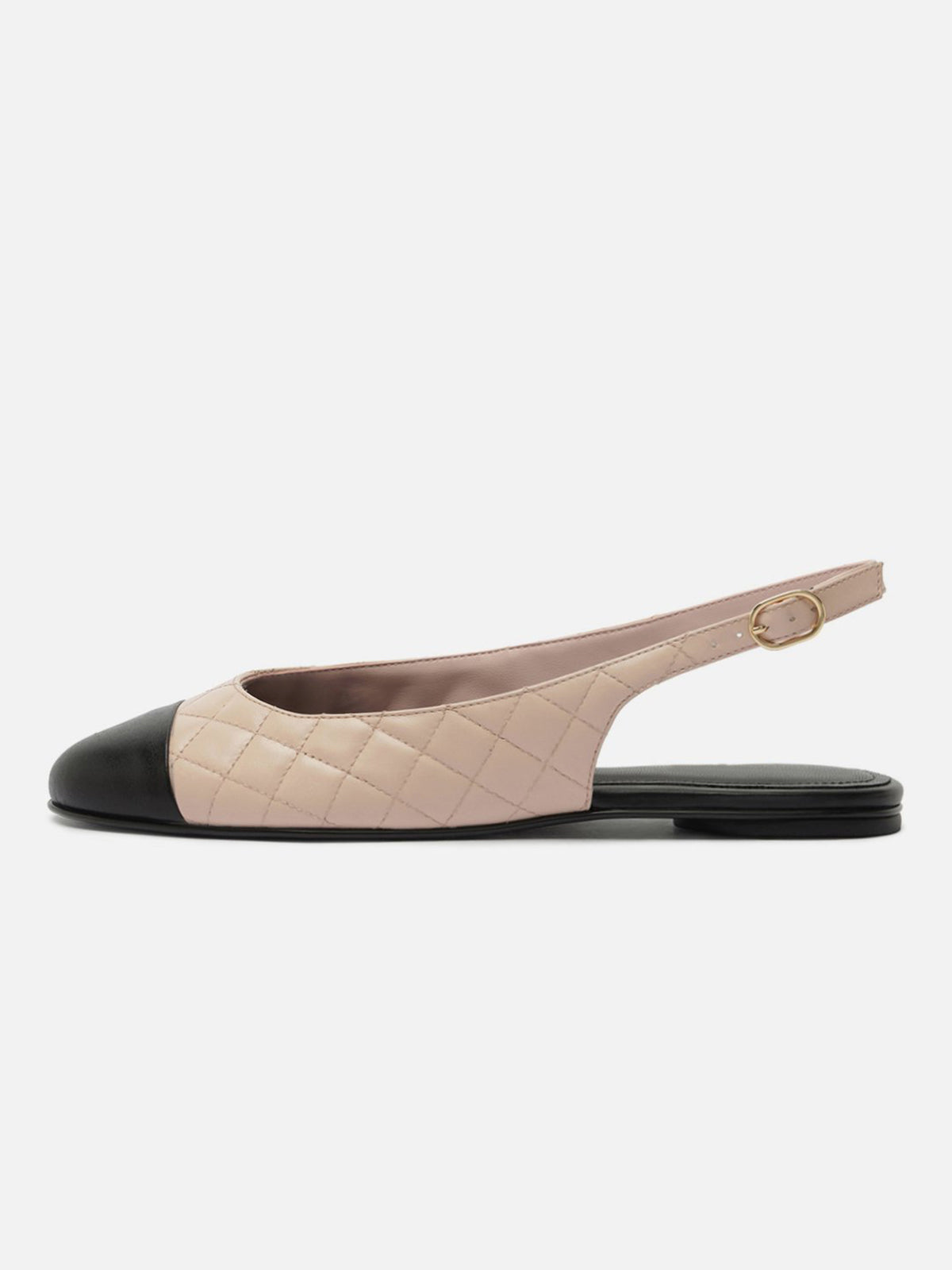 Beige Round-Toe Buckle Slingback Chic Slip-On Flats