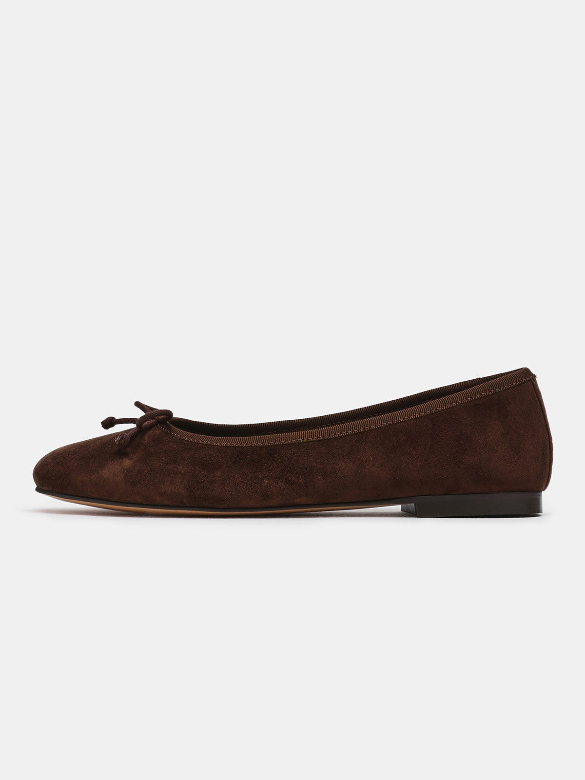 Brown Faux Suede Round-Toe Simple Slip-On Ballet Flats With Front Bow