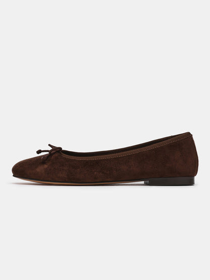 Brown Faux Suede Round-Toe Simple Slip-On Ballet Flats With Front Bow