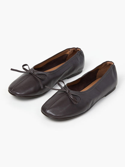 Chocolate Classic Square-Toe Front Bow Simple Ballet Flats