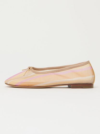 Sunset Mesh Round-Toe Simple Chic Ballet Flats With Front Bow