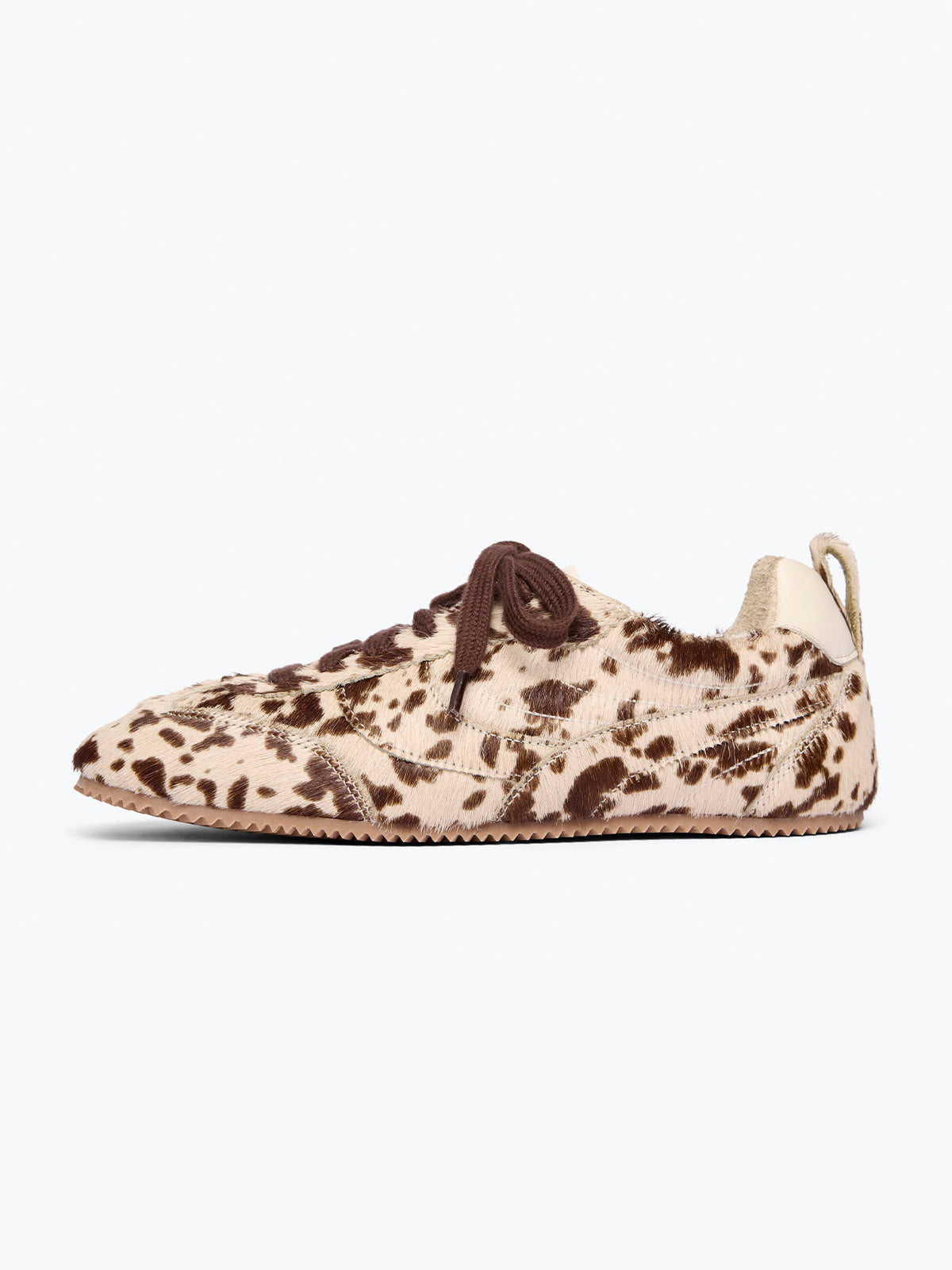 Cow Pattern Pony Hair Square-Toe Lace-Up Sneakers