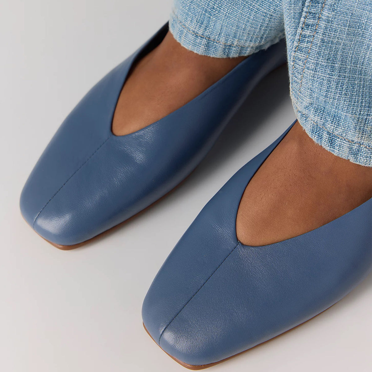 Vegan Leather Square-Toe Slip-On Ballet Flats - Dark Blue