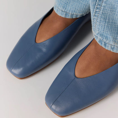 Vegan Leather Square-Toe Slip-On Ballet Flats - Dark Blue