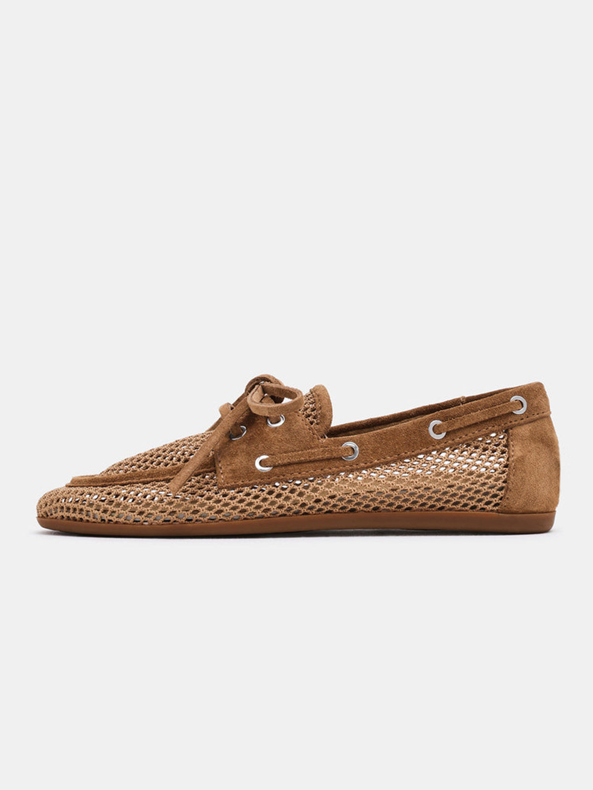 Tan Mesh Lace-Up Boat Shoes