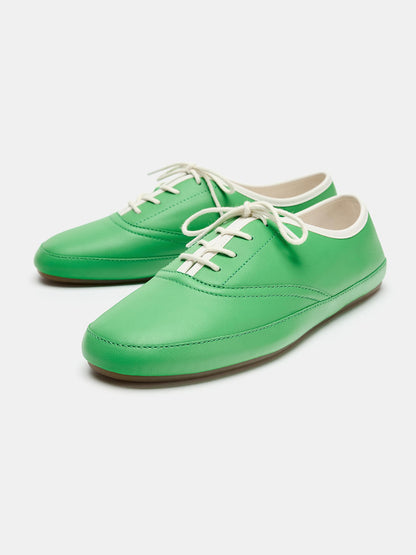 Green Square-Toe Chic Lace-Up Slip-On Flats Sneakers