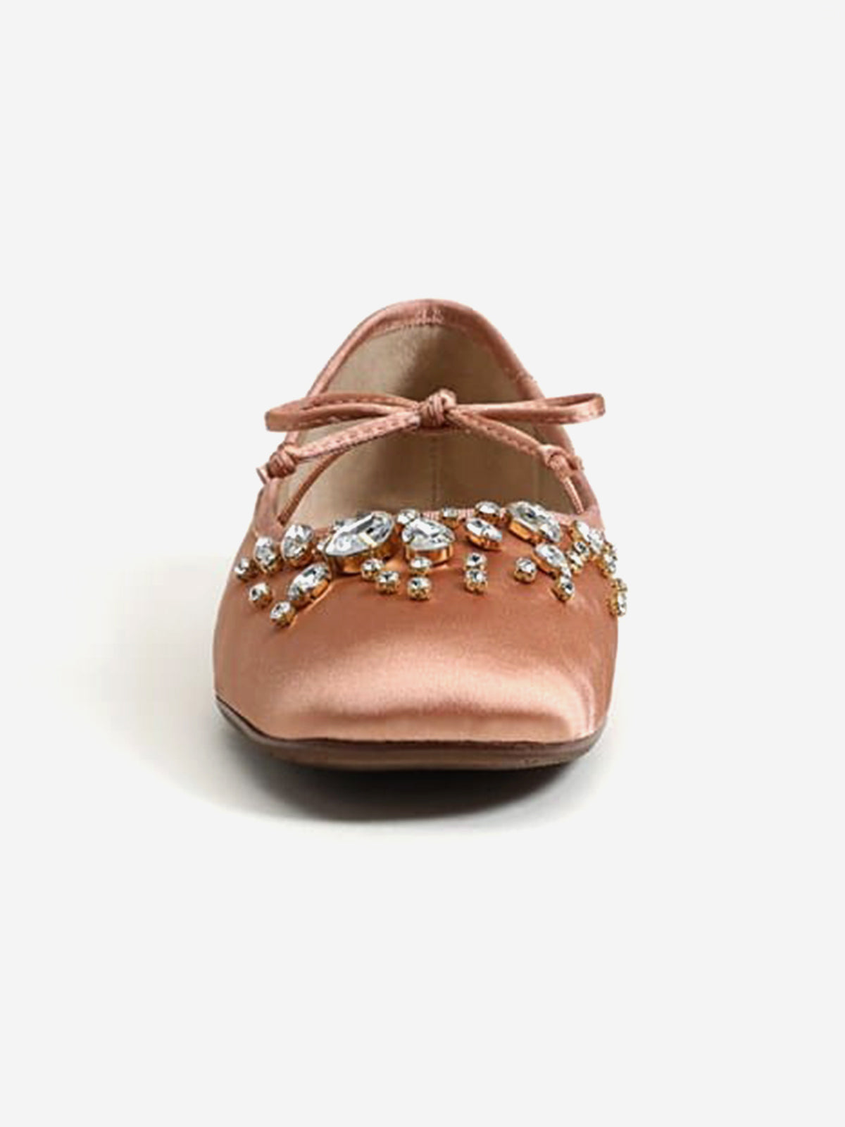 Blush Satin Square-Toe Front Crystals And Mary Jane Ballet Flats