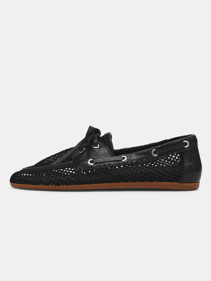 Black Mesh Round-Toe Classic Lace-Up Slip-On Flats