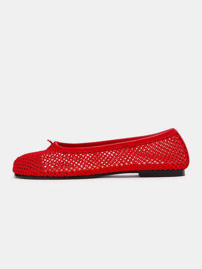 Red Mesh Split-Toe Slip-On Ballet Flats