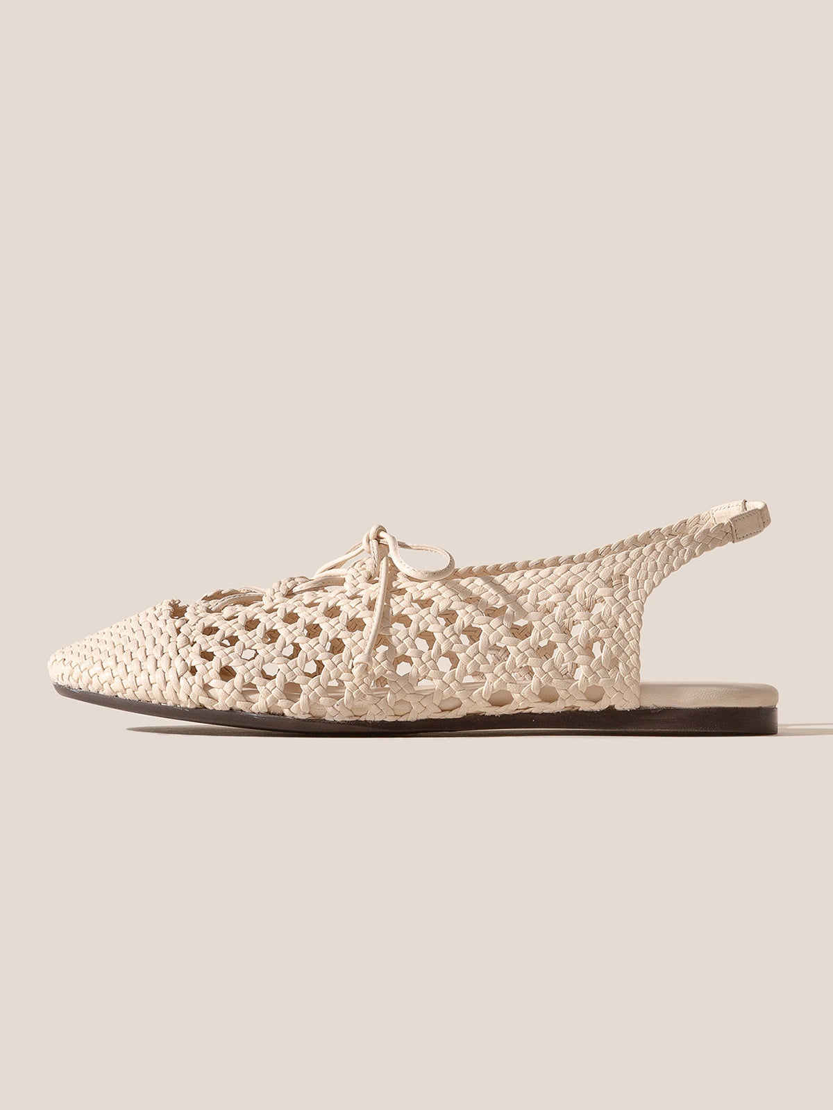 Ivory Woven Vegan Leather Round-Toe Lace-Up And Slingback Flats Sandals