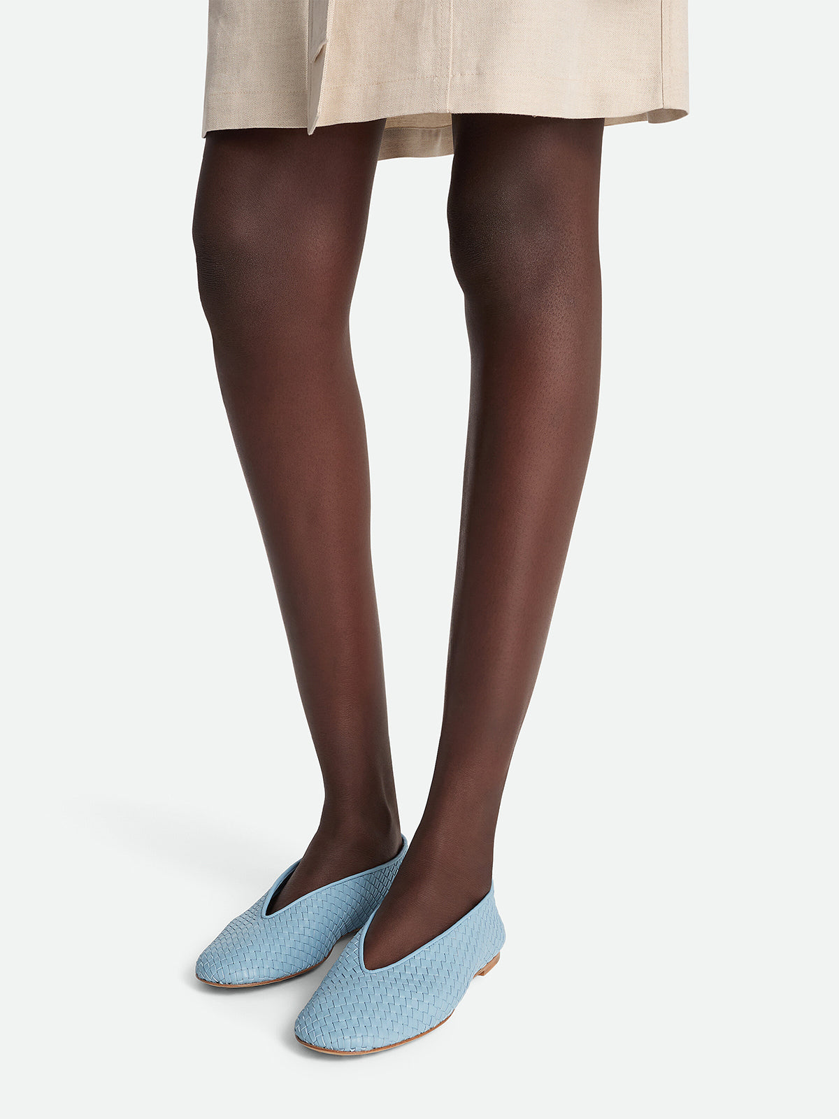 Sky Blue Woven Vegan Leather Round-Toe Slip-On Ballet Flats