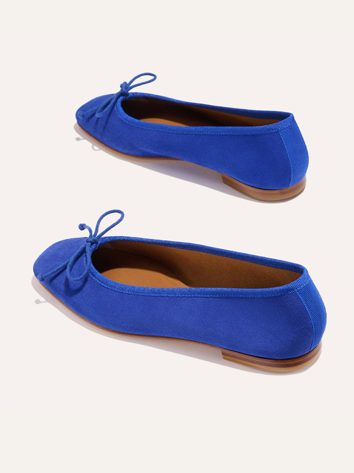 Front Bow Square-Toe Slip-On Chic Ballet Flats - Blue Faux Suede