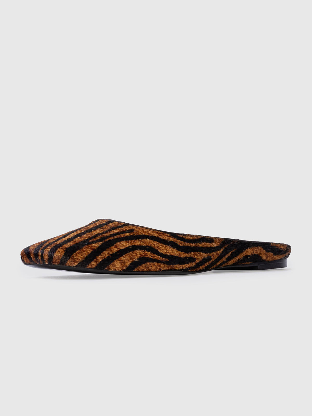 Brown Zebra Pattern Pony Hair Vegan Leather Square-Toe Backless Flats