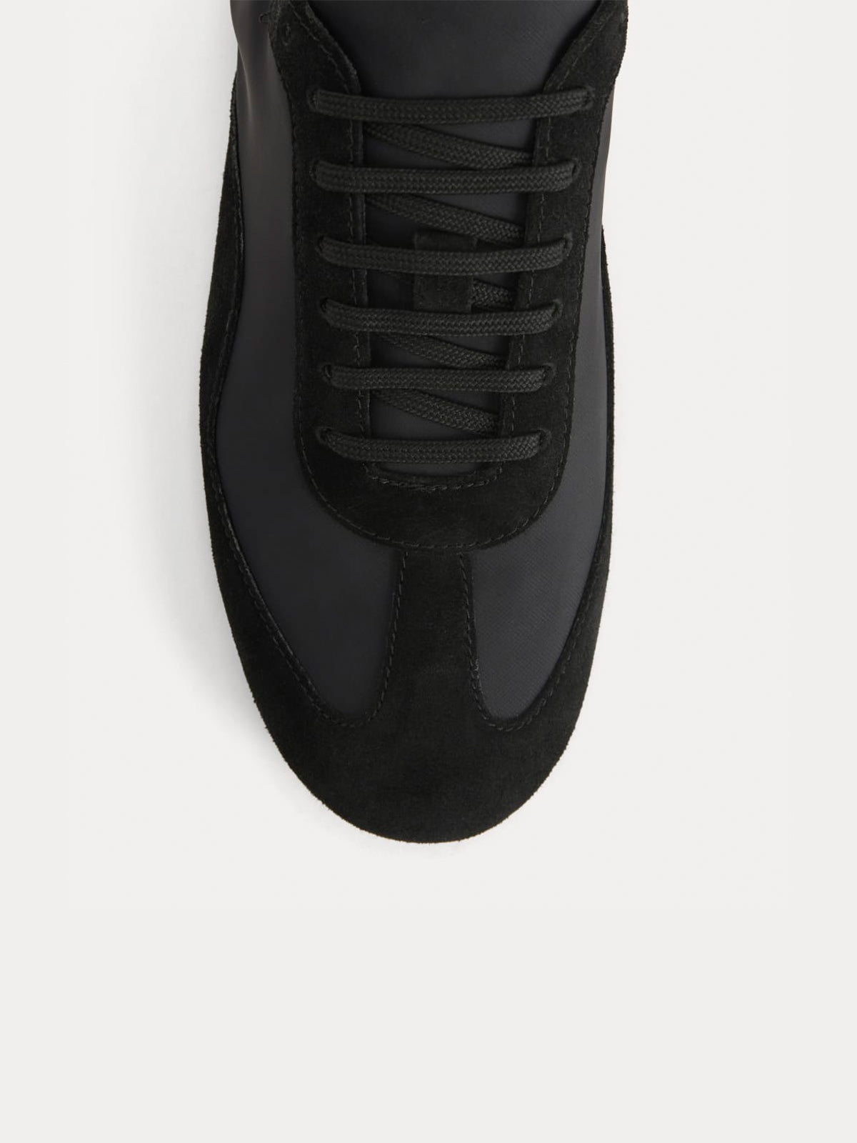 Black Faux Suede And Cloth Round-Toe Lace-Up Ballet Sneakers