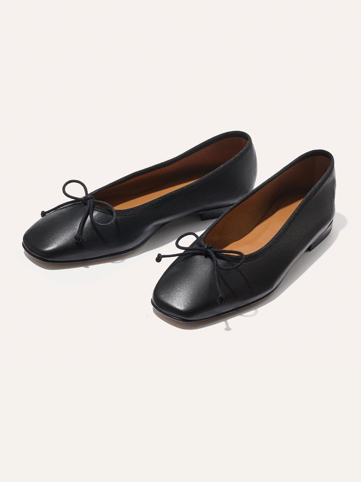 Front Bow Square-Toe Slip-On Chic Ballet Flats - Black Vegan Leather