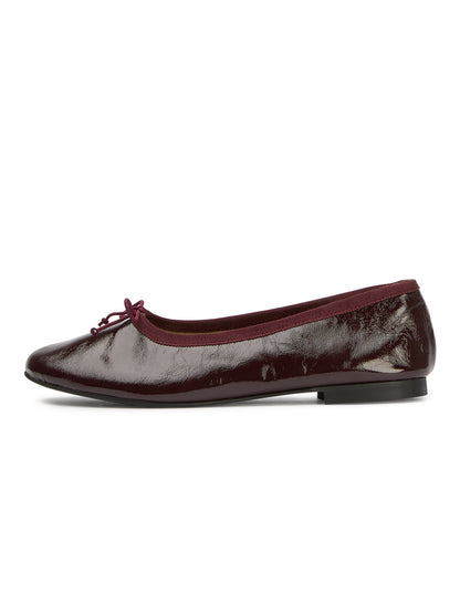 Burgundy Round-Toe Chic Front Bow Slip-On Ballet Simple Flats
