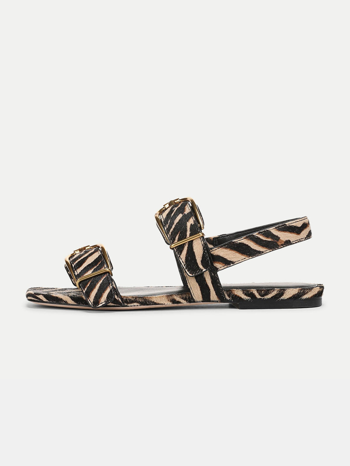 Zebra Pattern Square-Toe Double Buckle Straps Sandal Flats