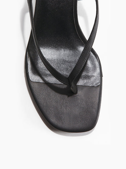 Black Square-Toe Flip-Flop Slingback Kitten Heels