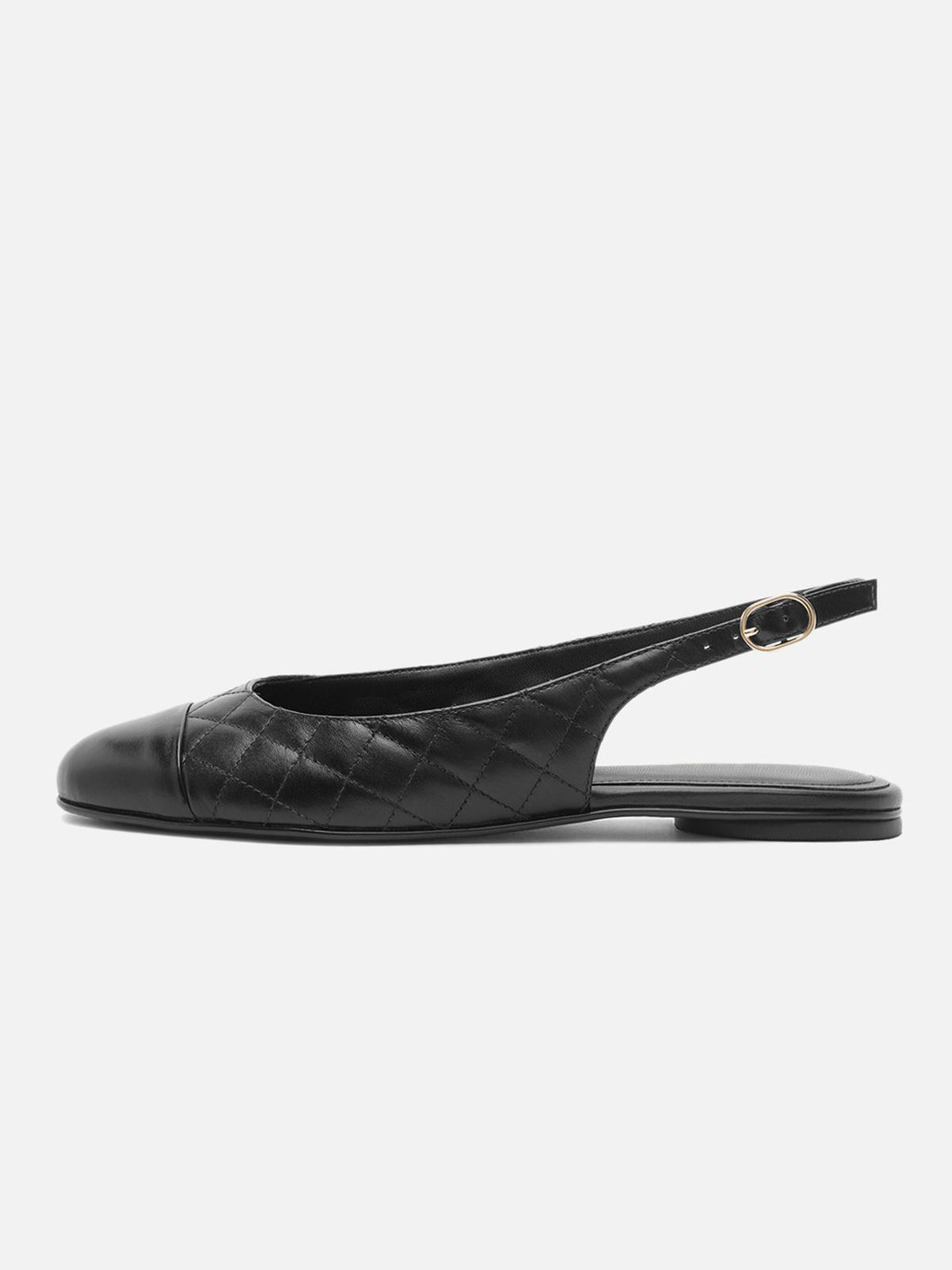 Black Round-Toe Buckle Slingback Chic Slip-On Flats
