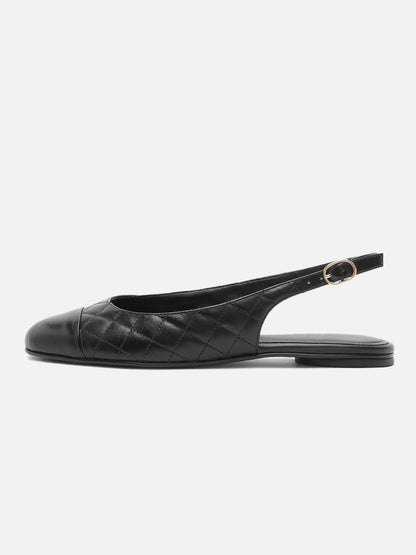 Black Round-Toe Buckle Slingback Chic Slip-On Flats