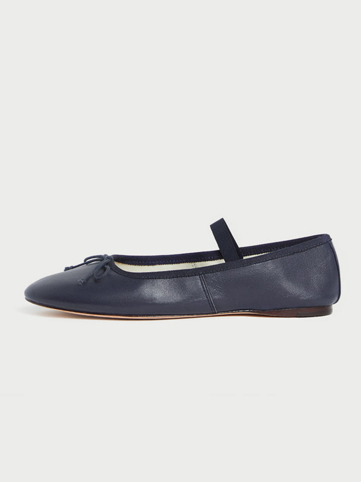 Navy Vegan Leather Round-Toe Mary Jane Front Bow Ballet Flats