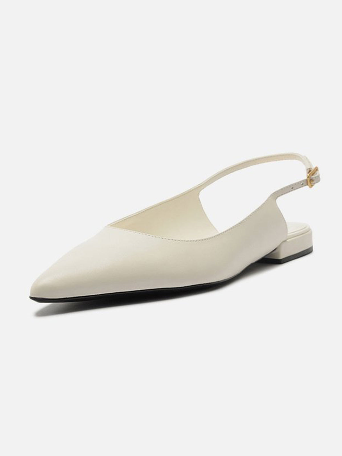 White Pointed-Toe Buckle Slingback Chic Slip-On Flats