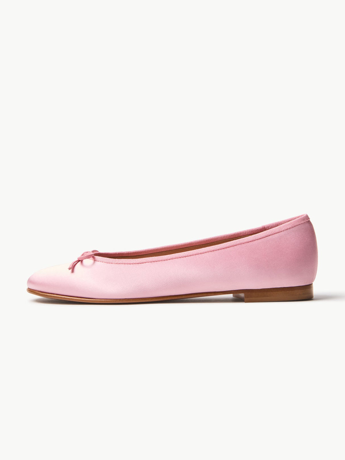 Slip-On Round-Toe Front Bow Simple Ballet Flats - Pink Satin
