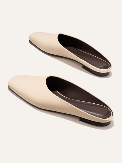 Backless Square-Toe Slip-On Chic Flats - Bone