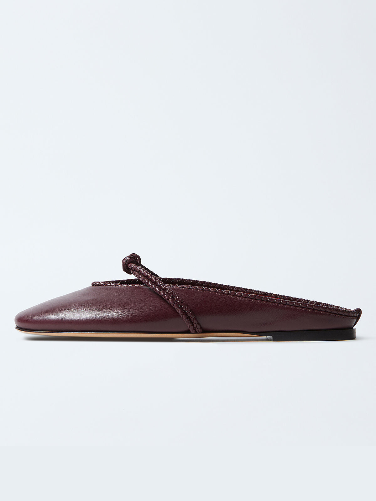 Burgundy Round-Toe Middle Strap Backless Slip-On Flats