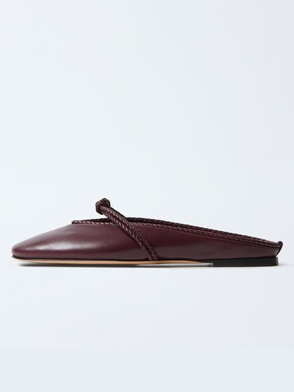 Burgundy Round-Toe Middle Strap Backless Slip-On Flats