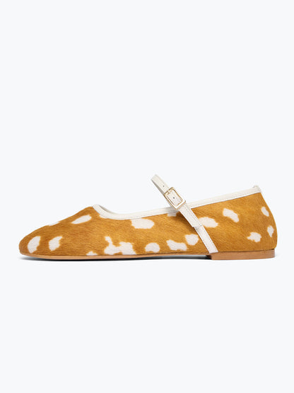 Chic Square-Toe Mary Jane Slip-On Ballet Flats - Deer Pattern