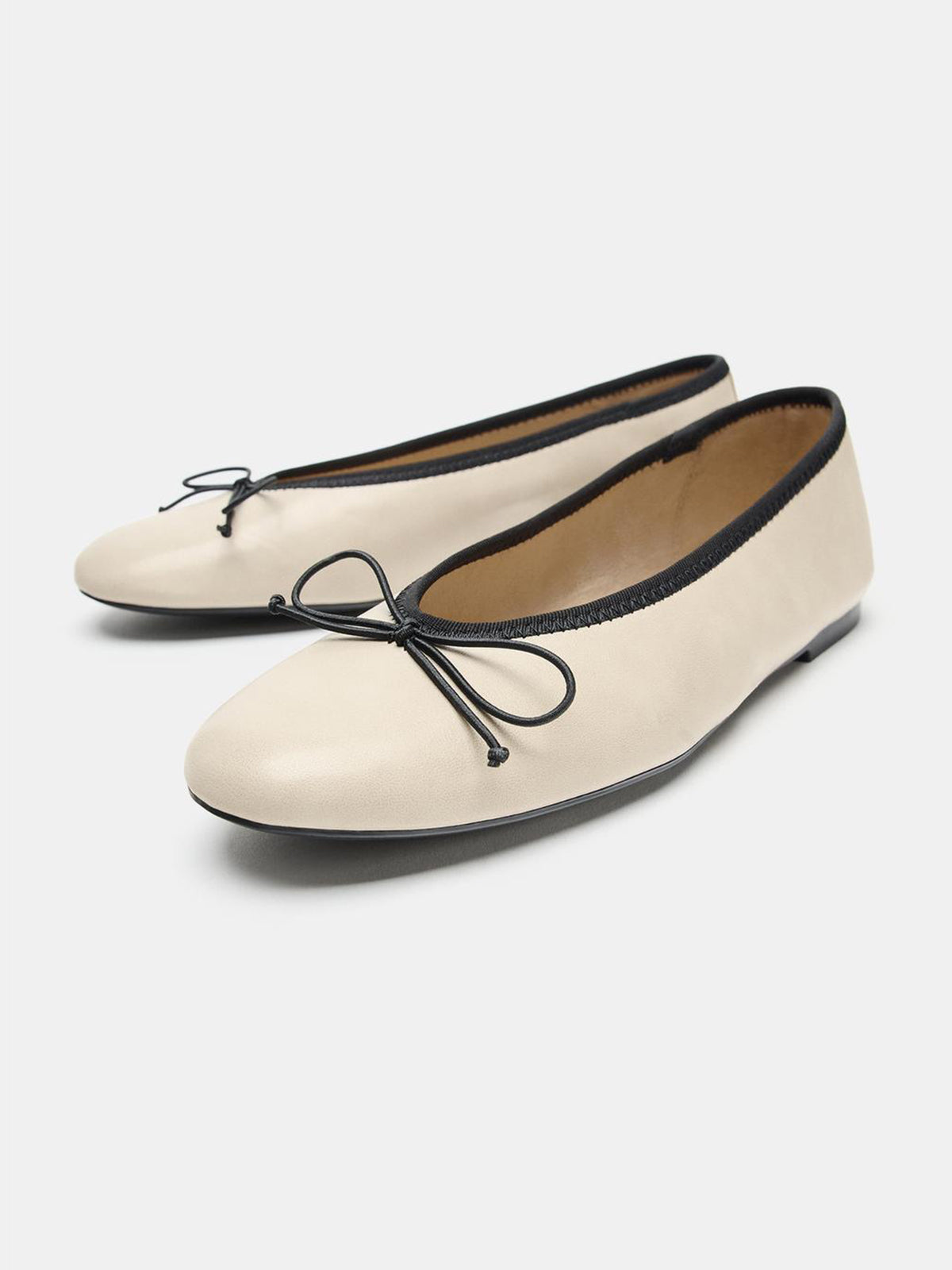 Cream Square-Toe Chic Front Bow Slip-On Classic Ballet Flats