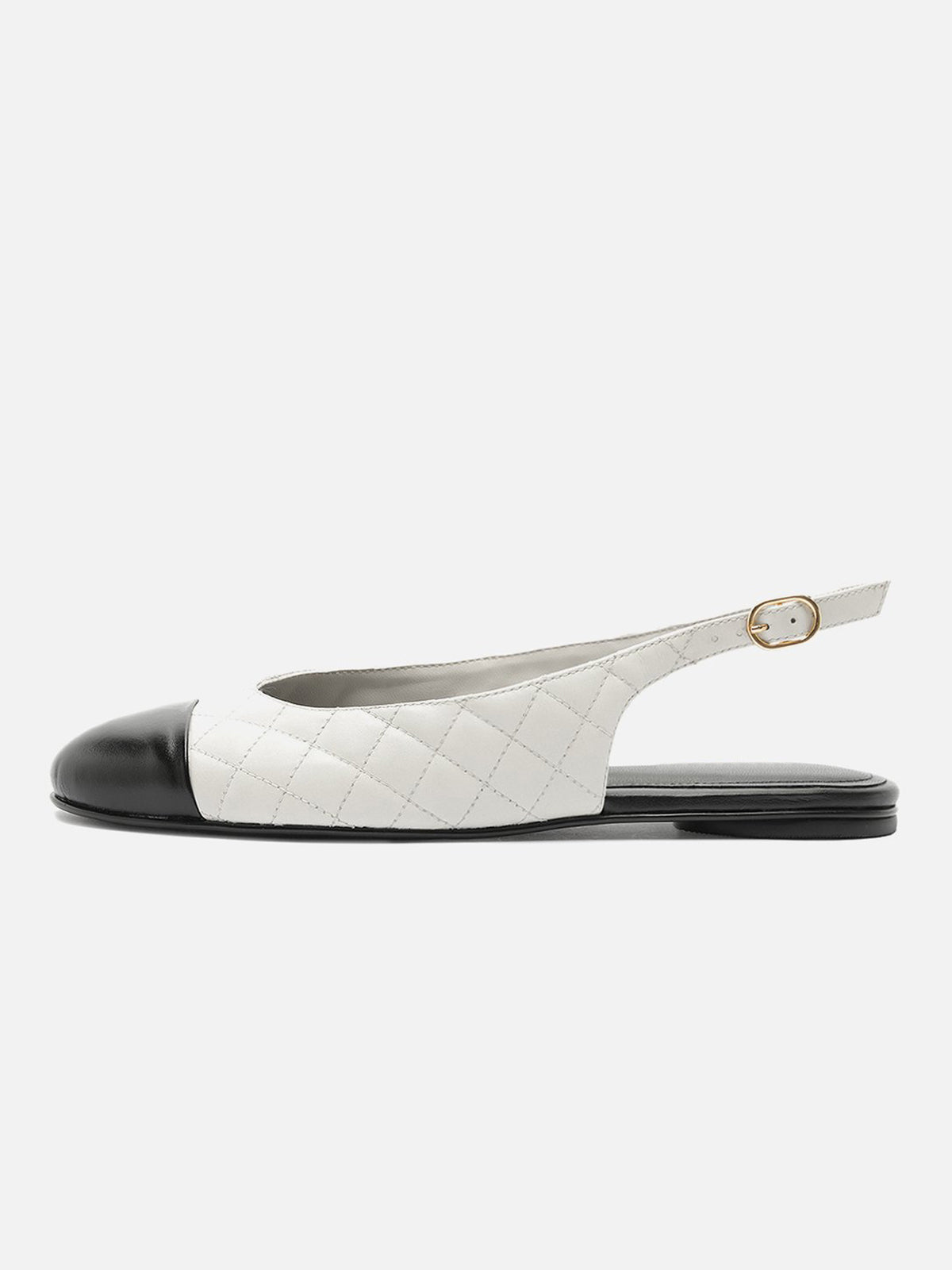White Round-Toe Buckle Slingback Chic Slip-On Flats