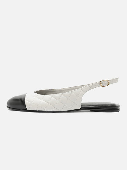 White Round-Toe Buckle Slingback Chic Slip-On Flats