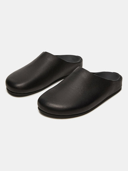 Black Round-Toe Slip-On Flats Slide