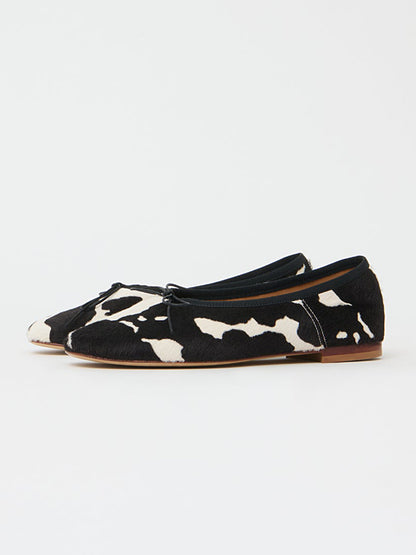 Cow Pattern Round-Toe Simple Chic Ballet Flats With Front Bow