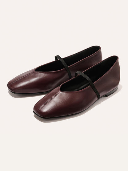 Mary Jane Square-Toe Slip-On Chic Ballet Flats - Burgundy
