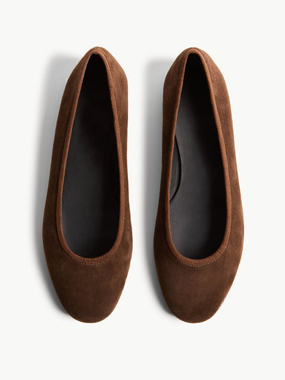 Slip-On Round-Toe Chic Simple Ballet Flats - Brown Faux Suede