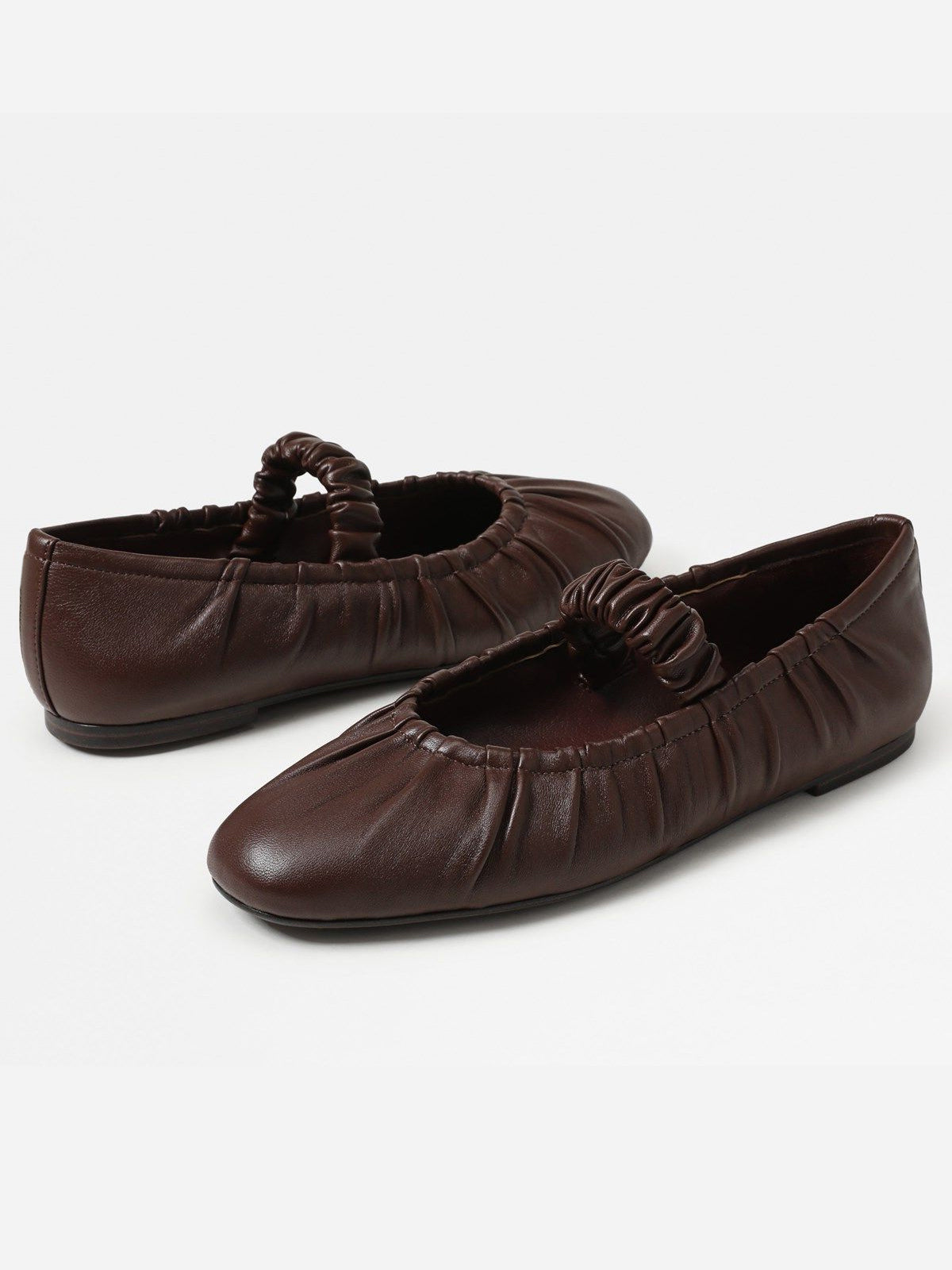 Coffee Square-Toe Elastic Mary Jane Classic Ballet Flats