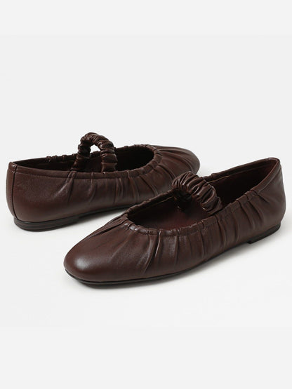 Coffee Square-Toe Elastic Mary Jane Classic Ballet Flats