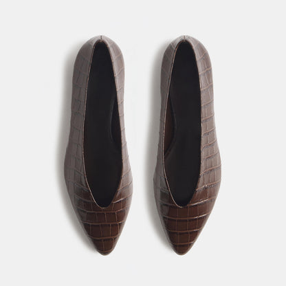 Chic Slip-On Pointed-Toe Simple Ballet Flats - Chocolate Stone Pattern