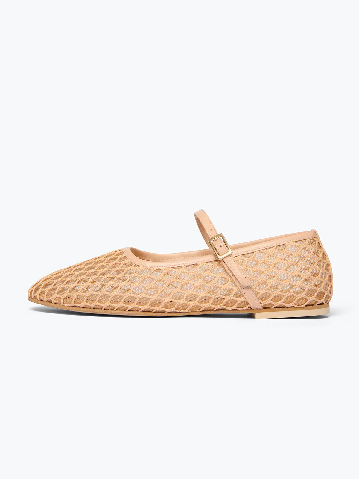 Chic Square-Toe Mary Jane Slip-On Ballet Flats - Nude Mesh