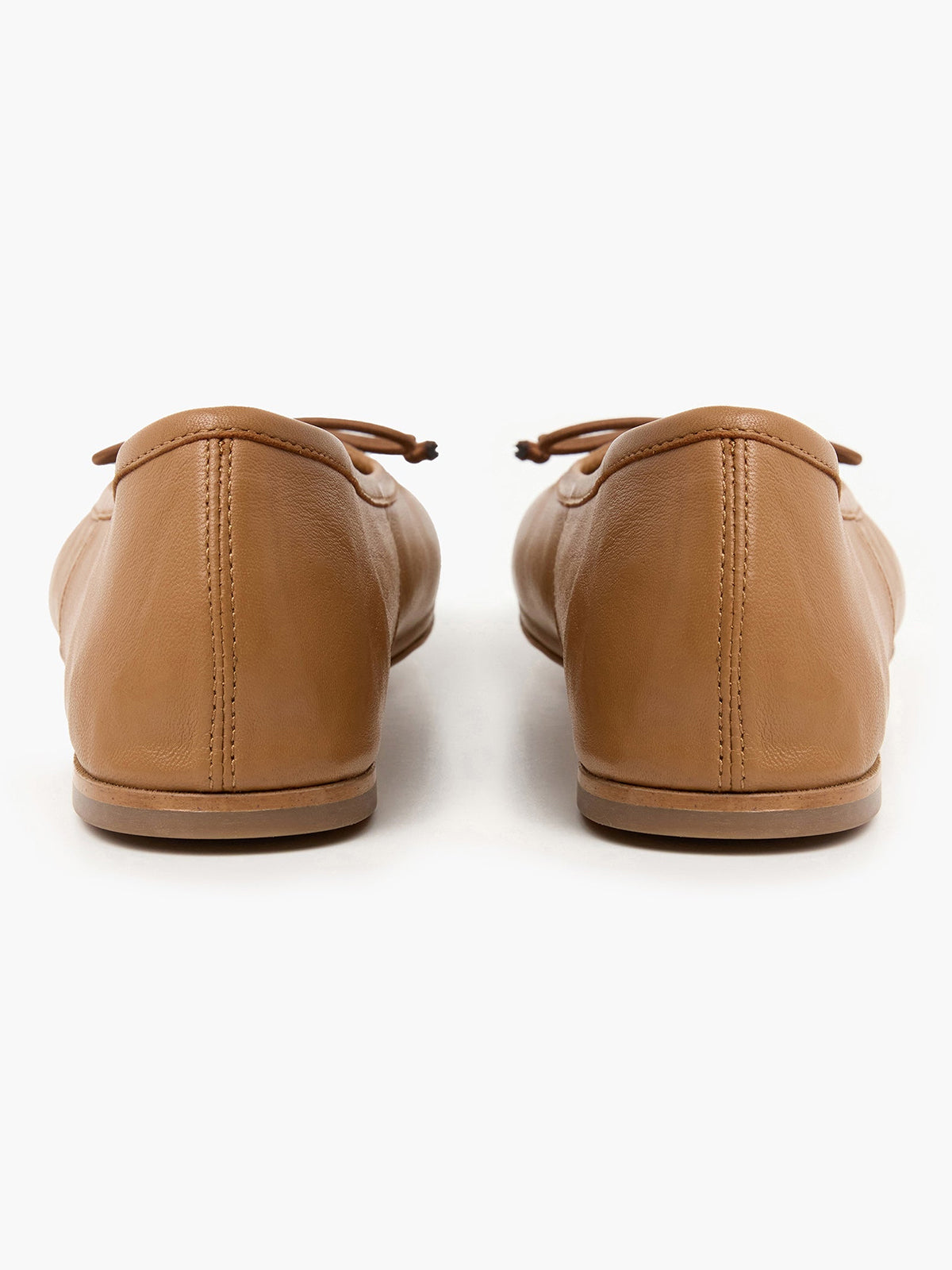 Cognac Classic Square-Toe Front Bow Simple Ballet Flats