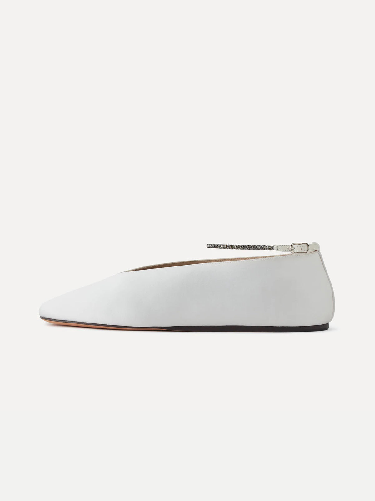 Ivory Satin Square-Toe Slip-On And Ankle Strap Ballet Flats