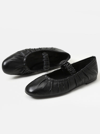 Black Square-Toe Elastic Mary Jane Classic Ballet Flats