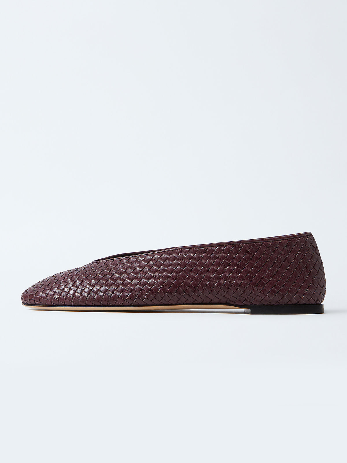 Deep Mahogany Woven Vegan Leather Round-Toe Slip-On Ballet Flats
